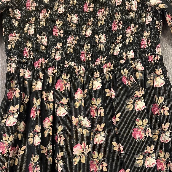 GAP Black and Gold Floral Square Neck Puff Sleeve Knee-Length Dress - Picture 10 of 10